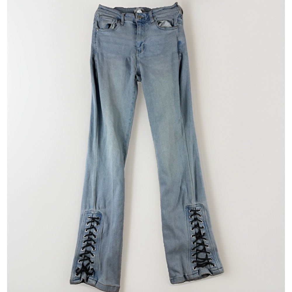 Forever 21 light blue lace up tie up ankle jeans, women's 2 (26")